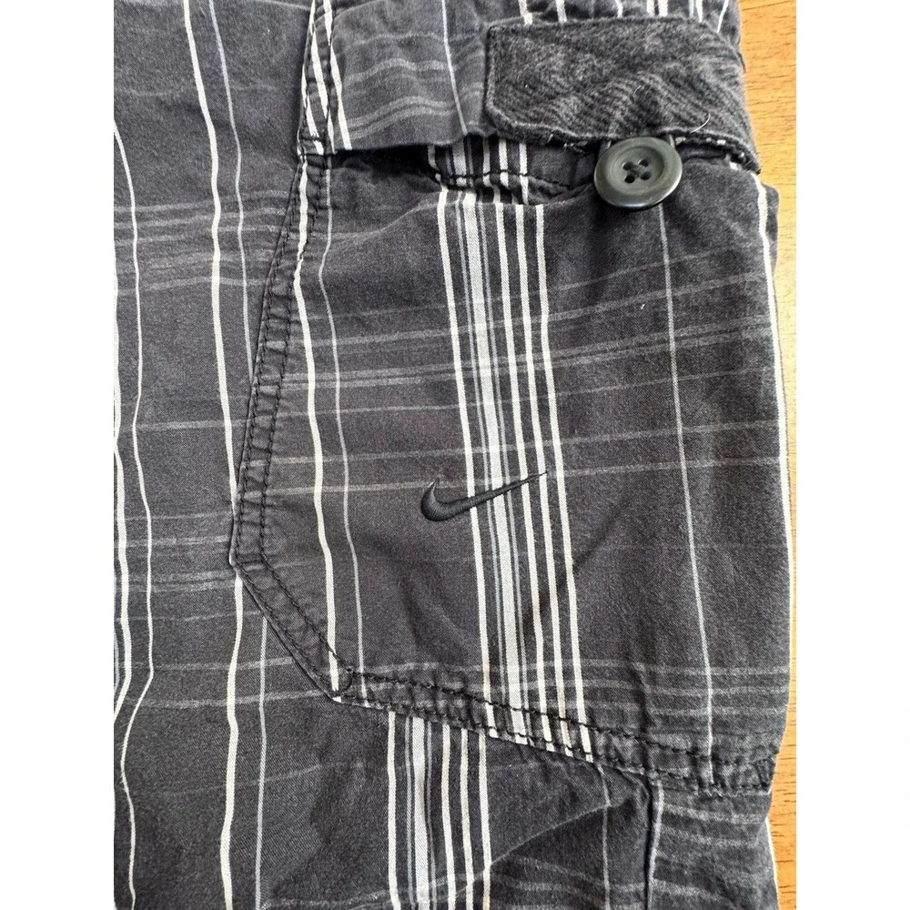 Vintage Nike Cargo Shorts Mens XL Black Plaid Cotton Skater Grunge Gorpcore Y2K